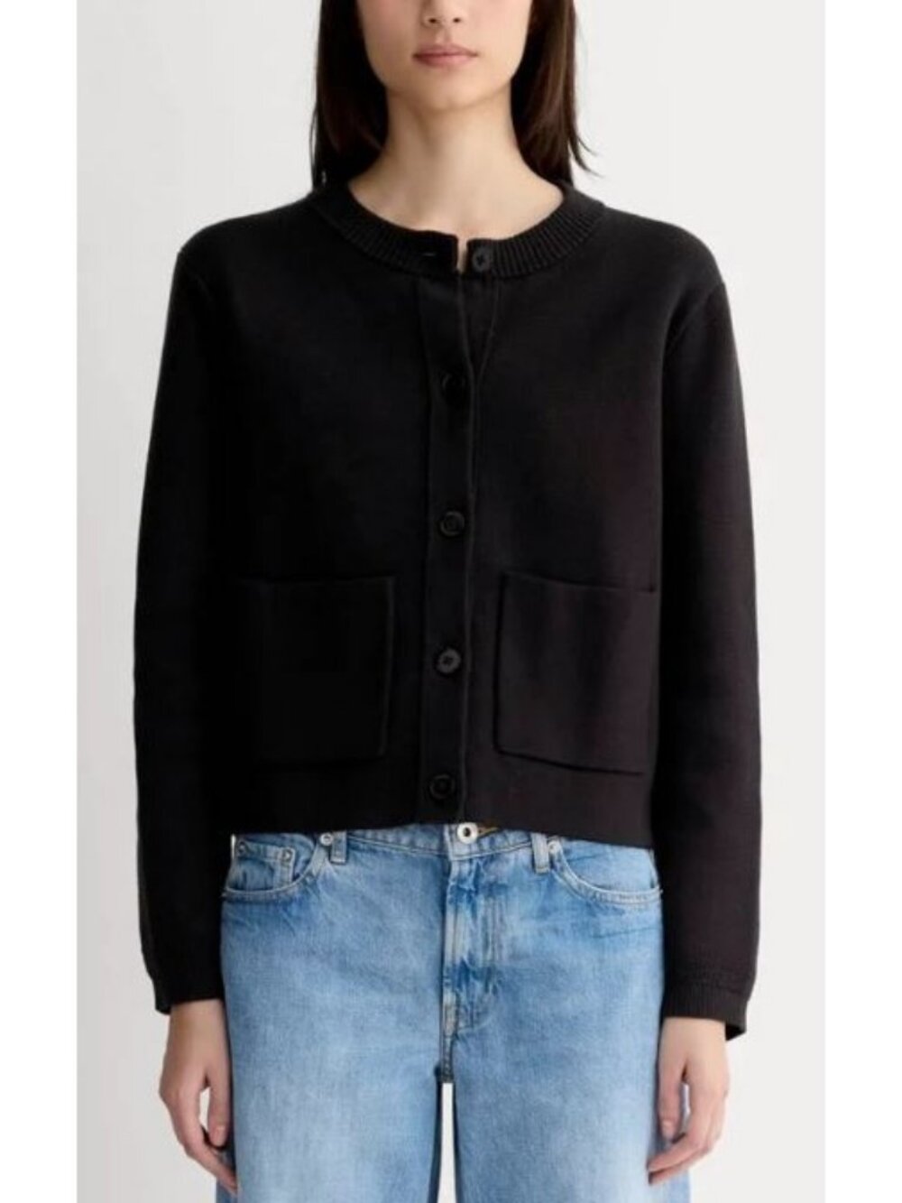 Everlane Black Cropped Button Cardigan